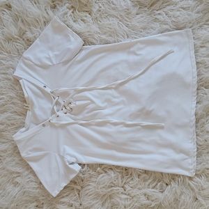 EALEY FUSHI Lace Up V-Neck Short Sleeve Top